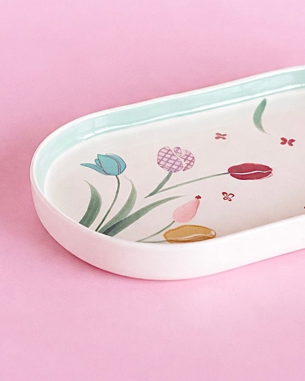Skylark Handpainted Ceramic Oval Platter & Nutbowl
