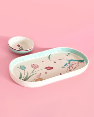 Skylark Handpainted Ceramic Oval Platter & Nutbowl