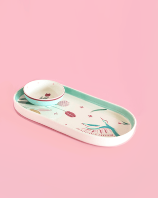 Skylark Handpainted Ceramic Oval Platter & Nutbowl