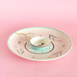 Skylark Handpainted Ceramic Round Plate & Nutbowl