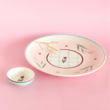 Skylark Handpainted Ceramic Round Plate & Nutbowl