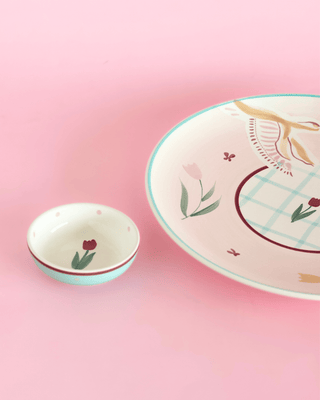 Skylark Handpainted Ceramic Round Plate & Nutbowl