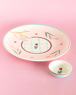 Skylark Handpainted Ceramic Round Plate & Nutbowl