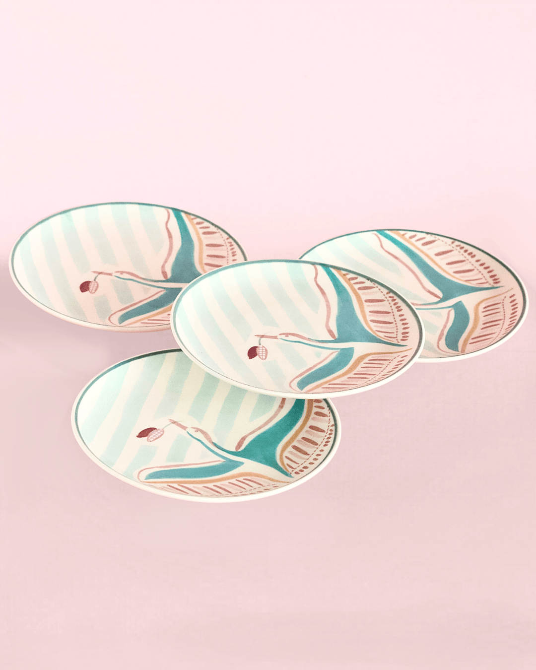Skylark Handpainted Ceramic Round Plate - Set of 4