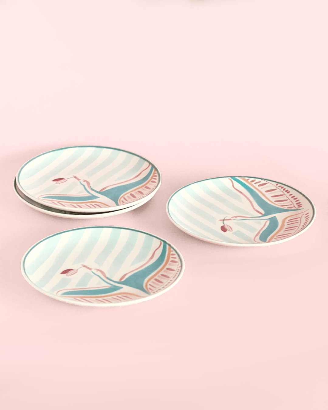 Skylark Handpainted Ceramic Round Plate - Set of 4
