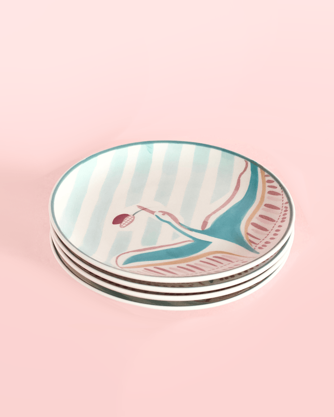 Skylark Handpainted Ceramic Round Plate - Set of 4