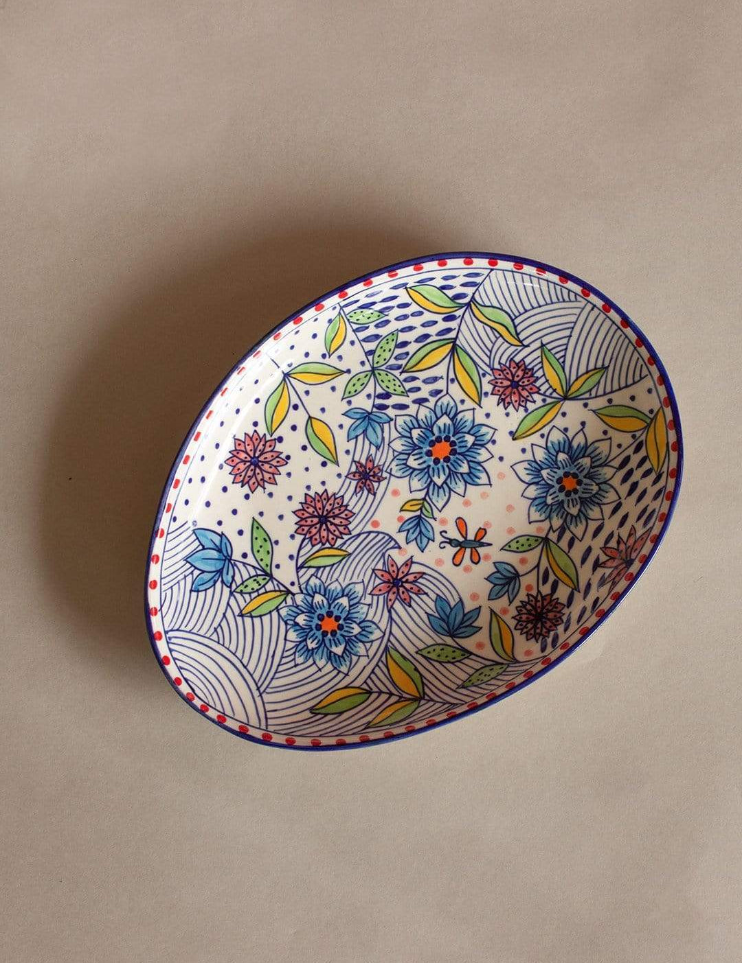 Small Wild Indigo Handpainted Oval Platter