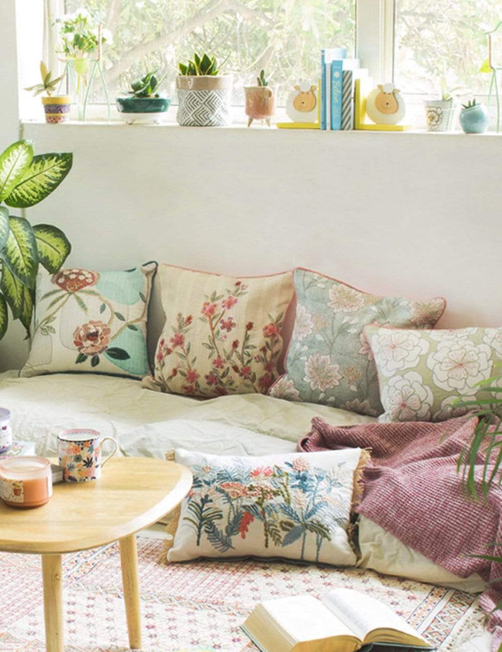 Soft furnishings Alice Hand Embroidered Cushion Cover- Mint Green
