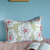Soft furnishings Alice Hand Embroidered Cushion Cover- Mint Green