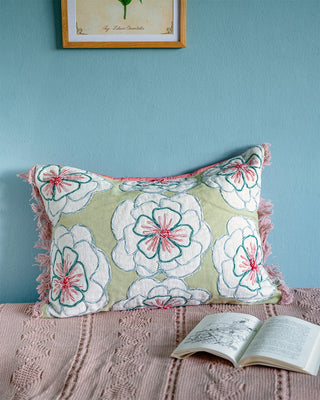 Soft furnishings Alice Hand Embroidered Cushion Cover- Mint Green