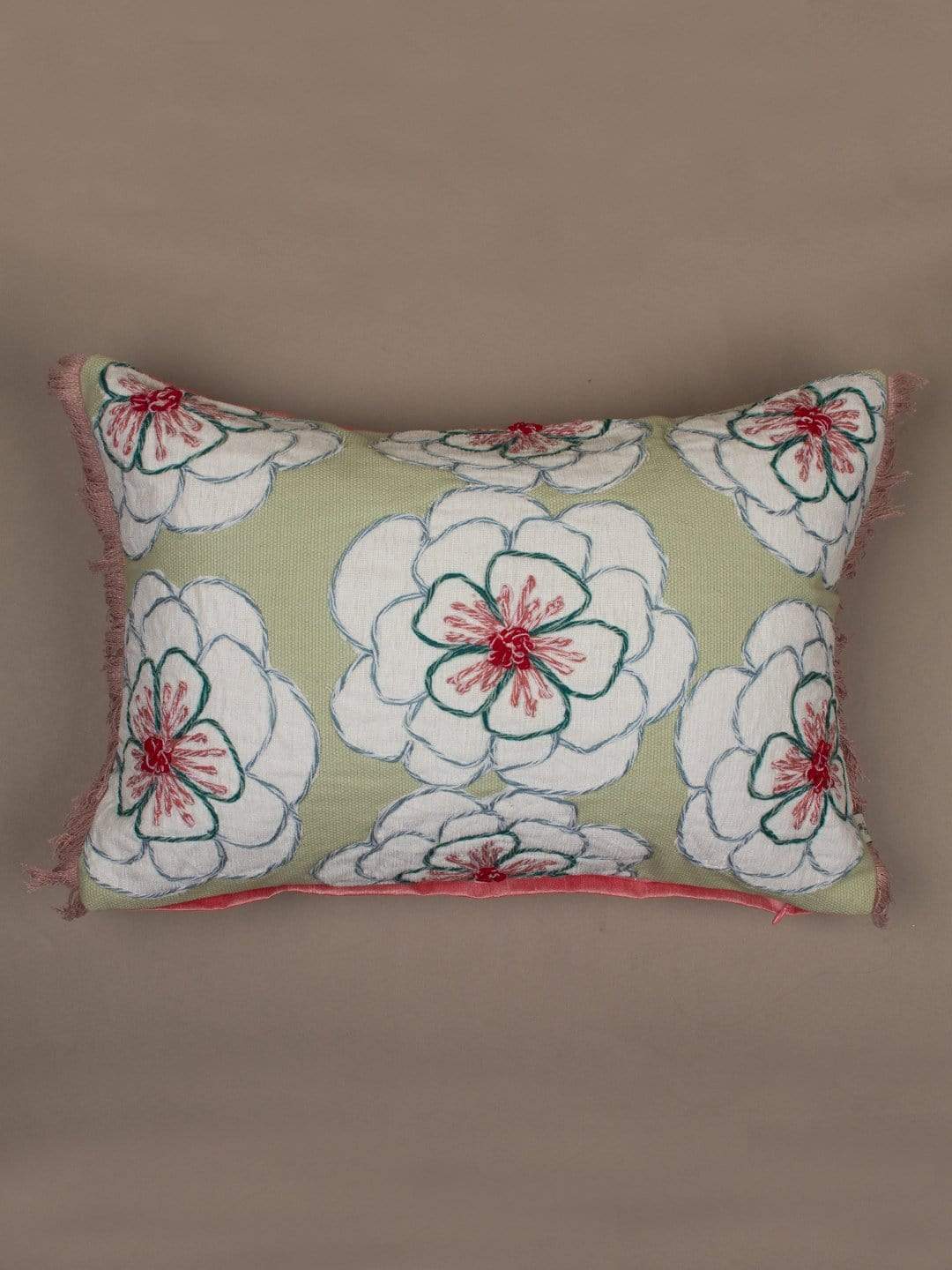 Soft furnishings Alice Hand Embroidered Cushion Cover- Mint Green