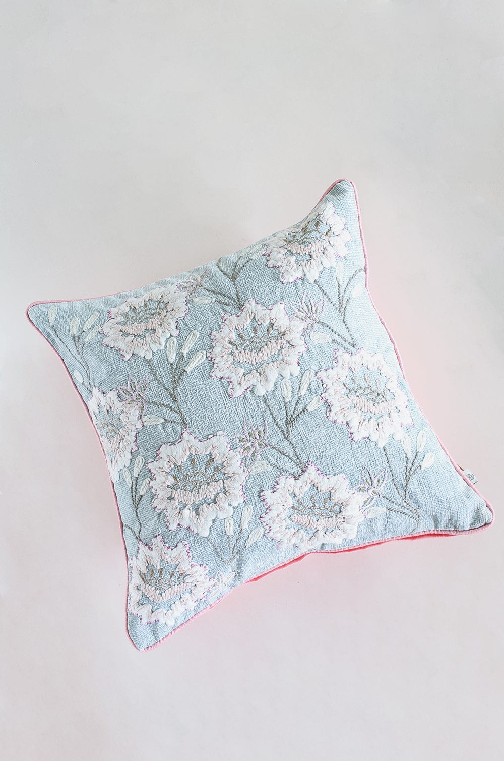 Soft furnishings Alice Hand Embroidered Cushion Cover- Sky Blue