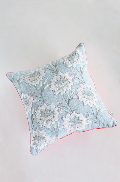 Soft furnishings Alice Hand Embroidered Cushion Cover- Sky Blue