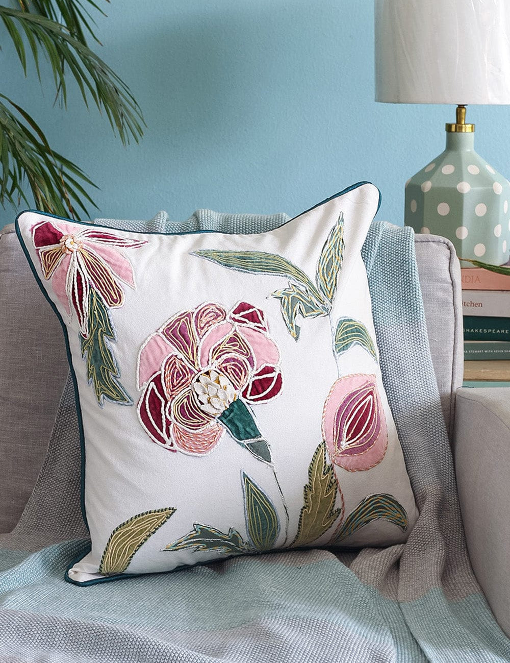 Soft furnishings Jacobean Rose Embroidered Cushion Cover