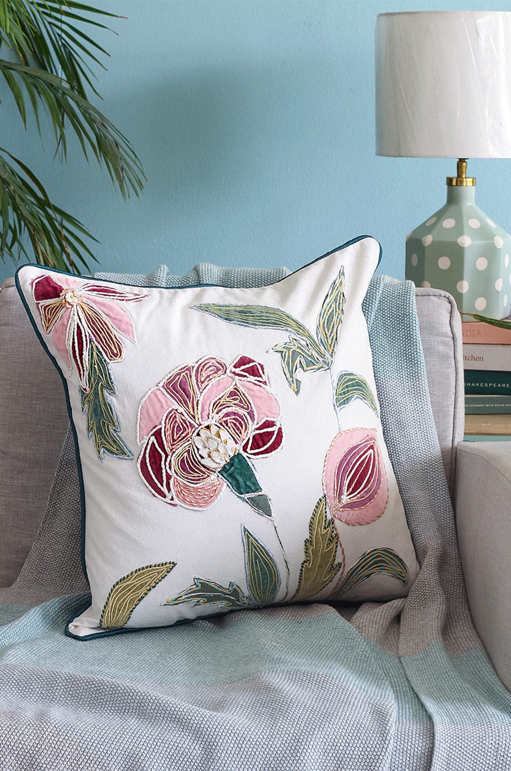 Soft furnishings Jacobean Rose Embroidered Cushion Cover