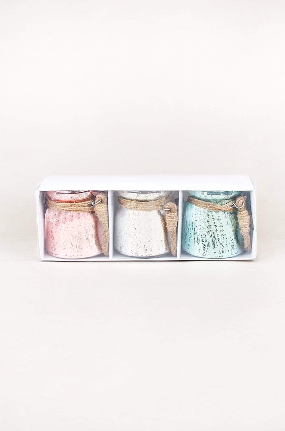 Sparkle Dust Glass Votives with Jute Rope - Set of 3