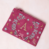 Monogram A - Secret Garden Embroidered Monogram Coin Pouch | The Wishing Chair