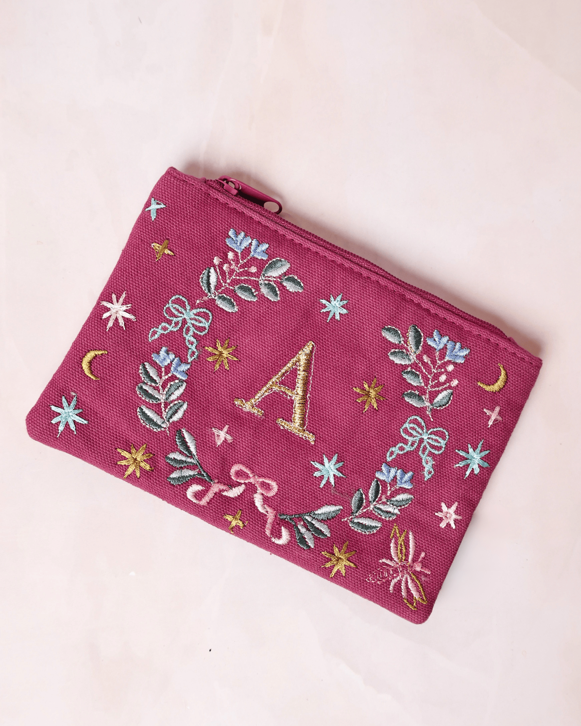 Monogram A - Secret Garden Embroidered Monogram Coin Pouch | The Wishing Chair
