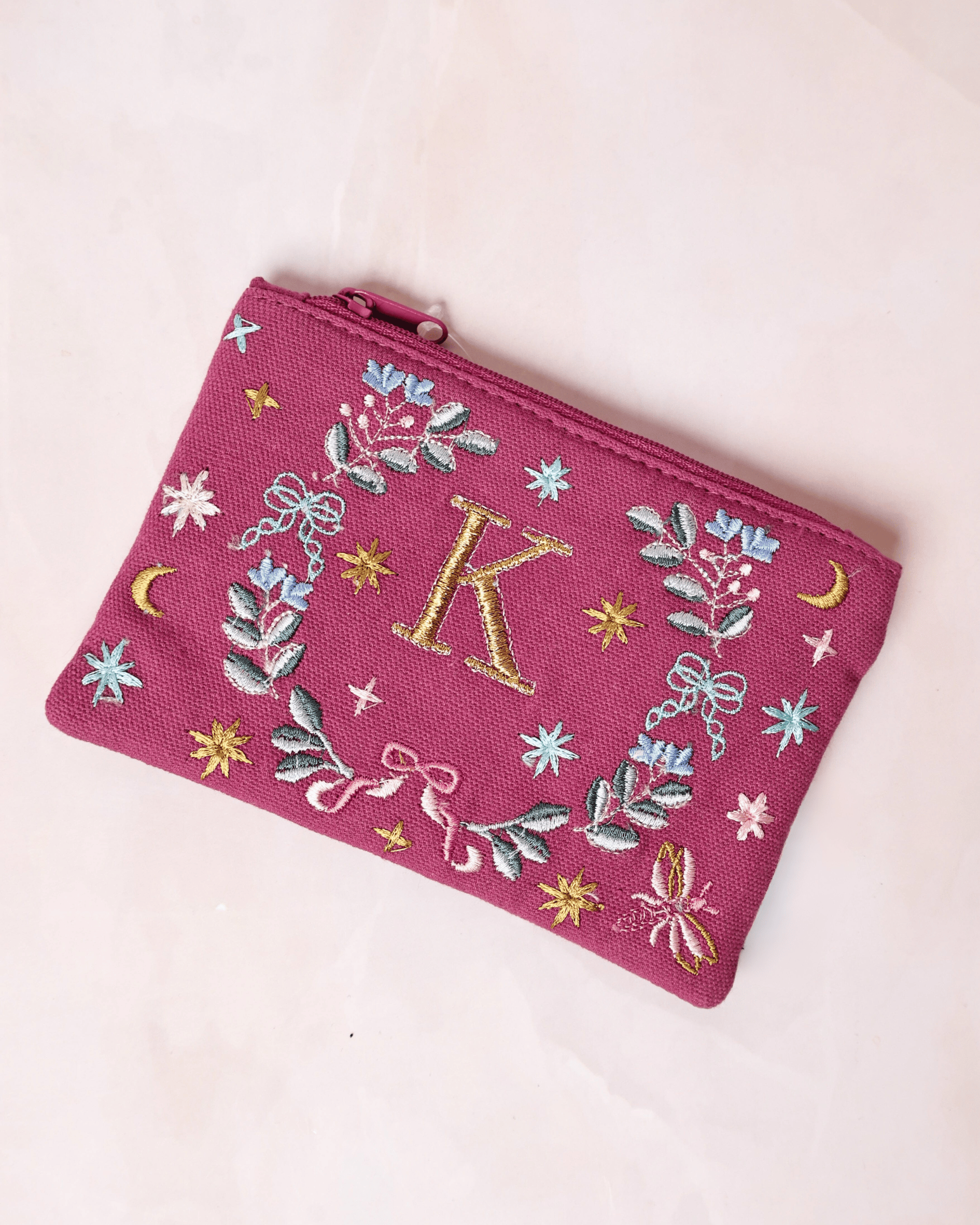 Monogram K - Secret Garden Embroidered Monogram Coin Pouch | The Wishing Chair