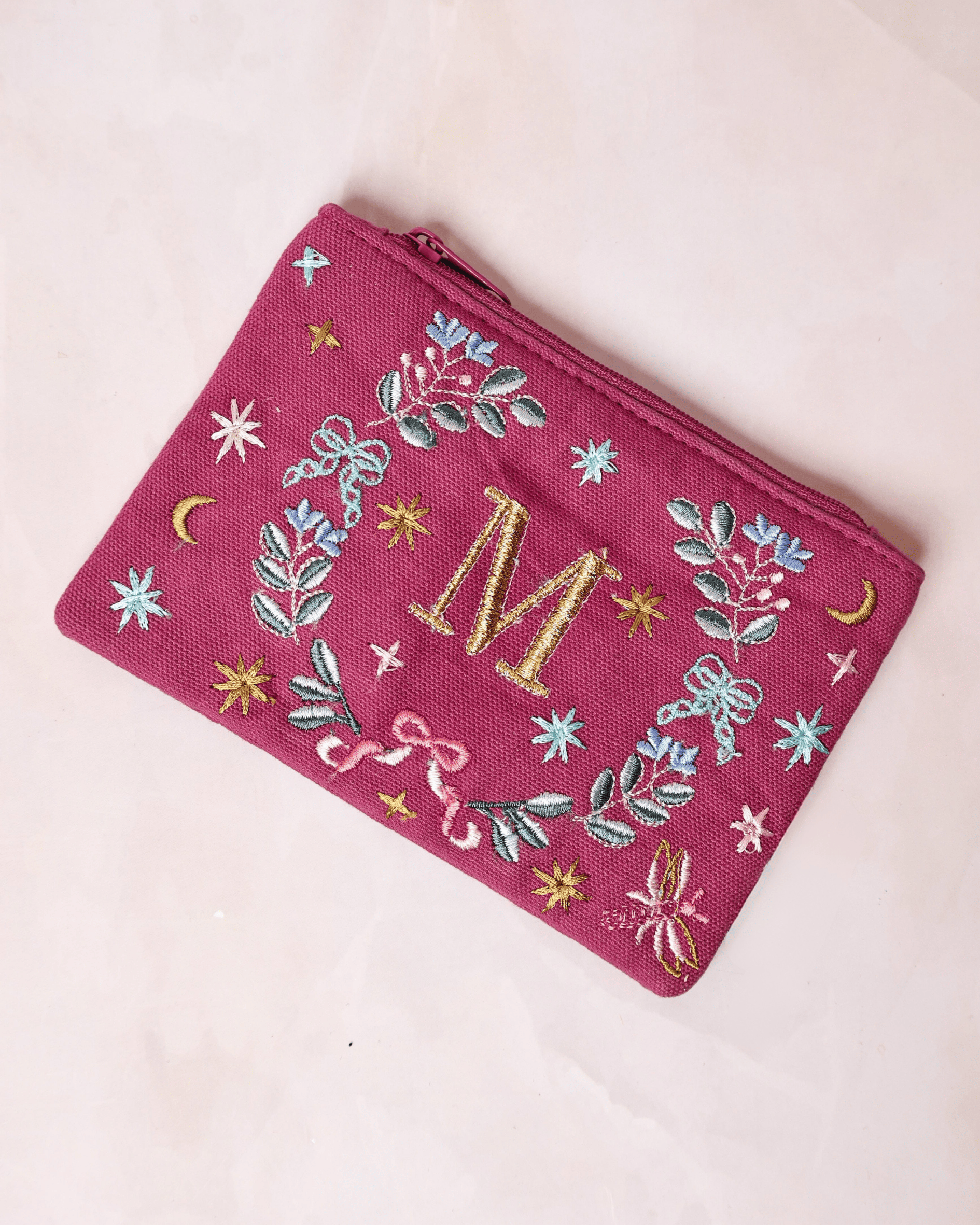 Monogram M - Secret Garden Embroidered Monogram Coin Pouch | The Wishing Chair