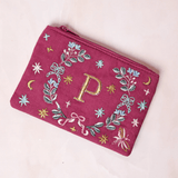 Monogram P - Secret Garden Embroidered Monogram Coin Pouch | The Wishing Chair