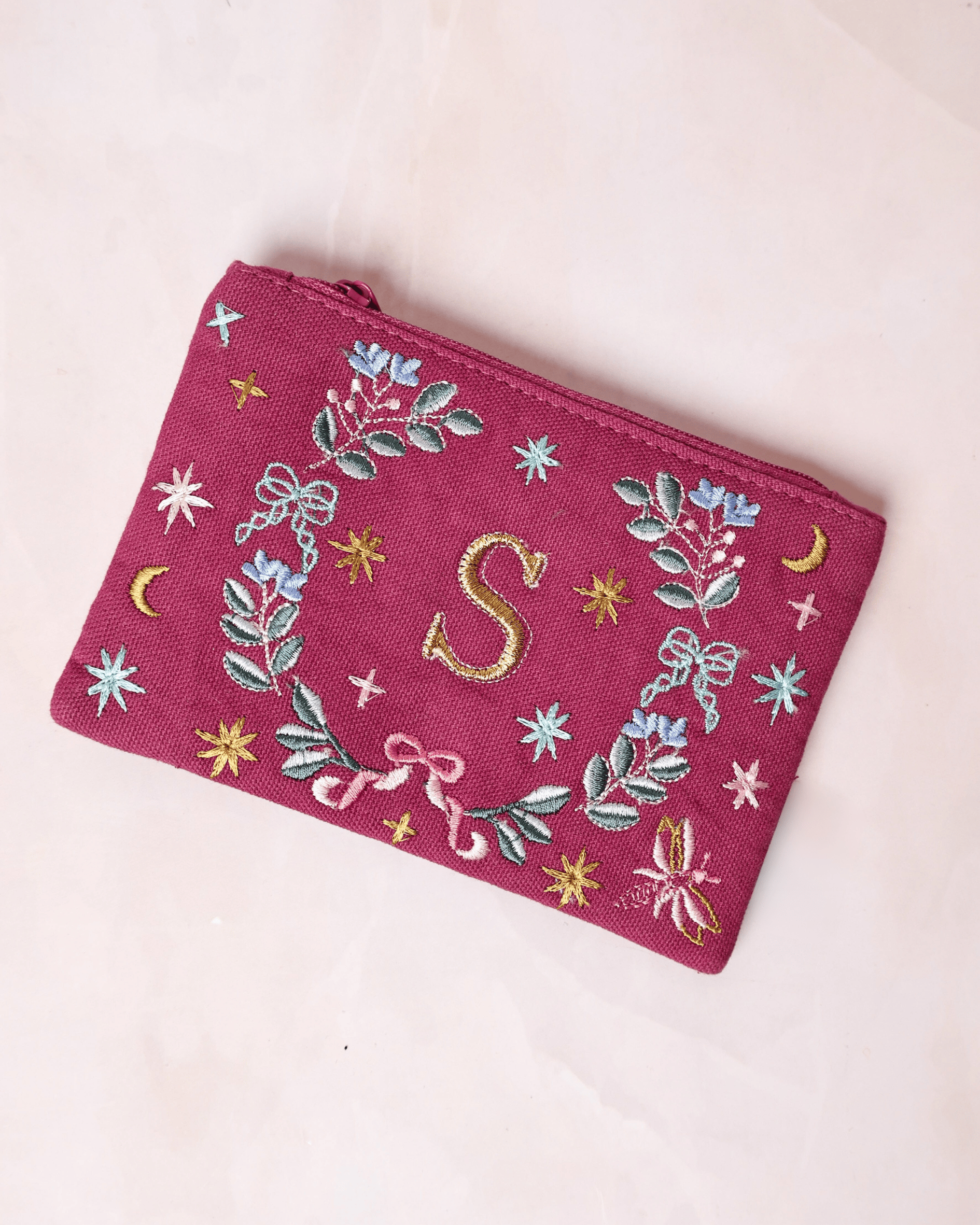 Storage 18658-S Secret Garden Embroidered Monogram Coin Pouch