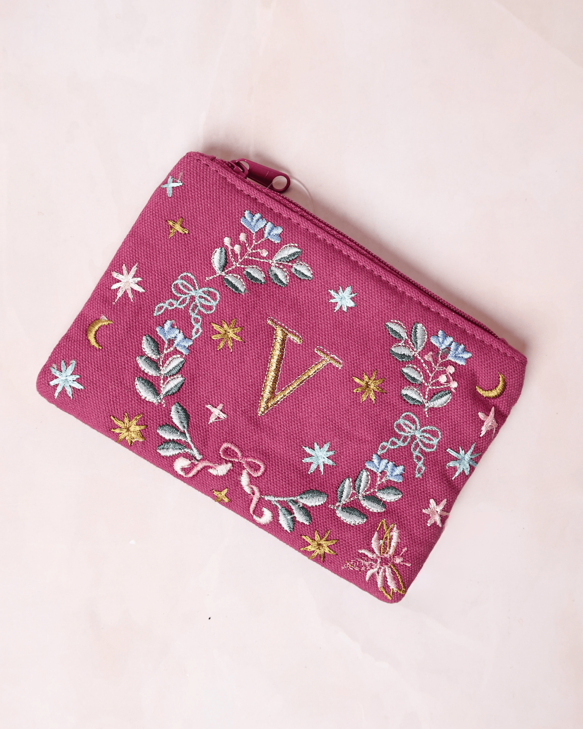 Storage 18658-V Secret Garden Embroidered Monogram Coin Pouch