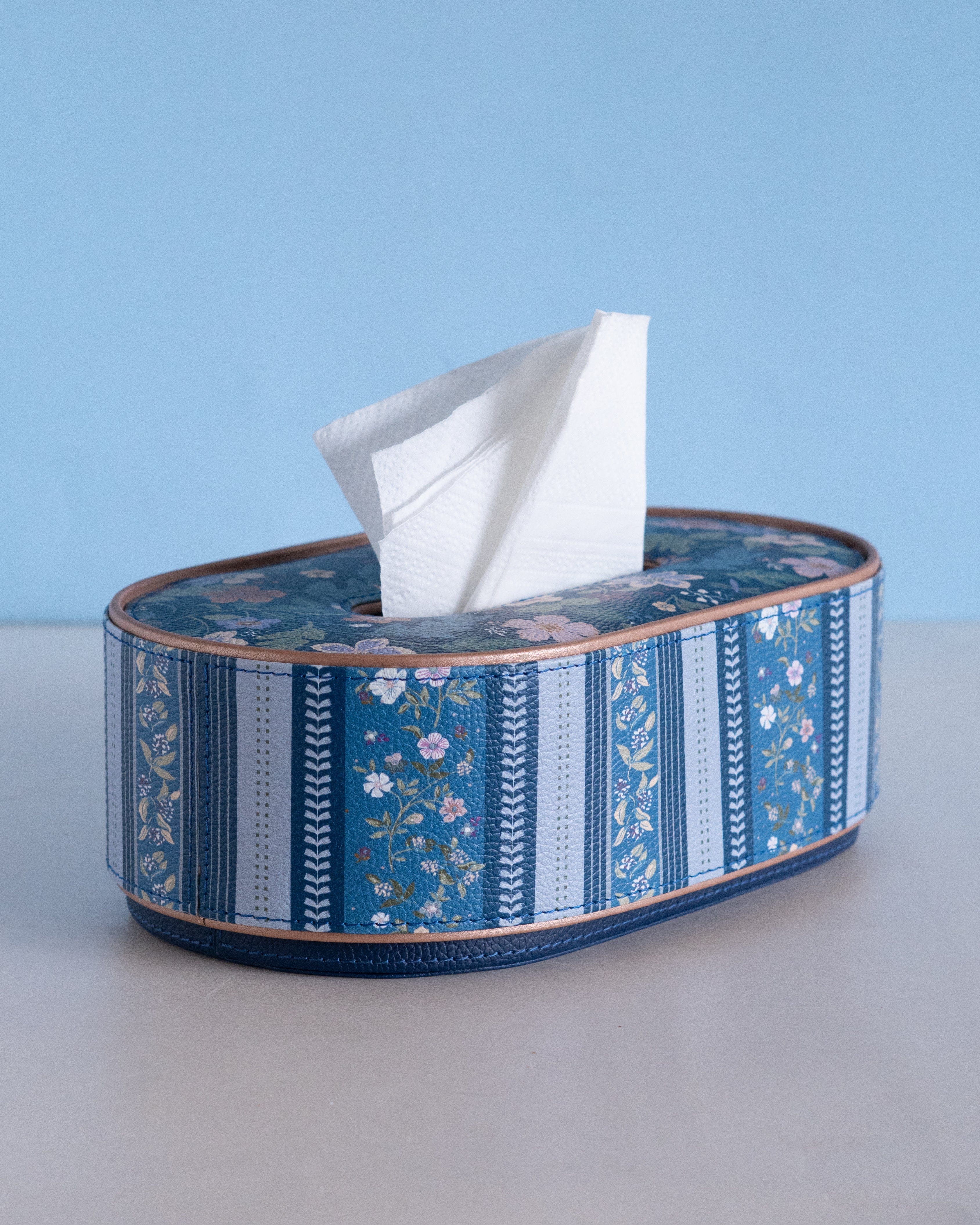 Storage Blue Vegan Leather Tissue Holder | The Wishing Chair
