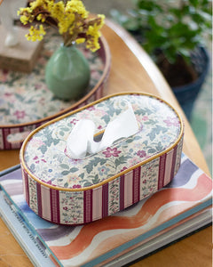 Botanica vegan leather tissue box with a floral and striped cover | The Wishing Chair