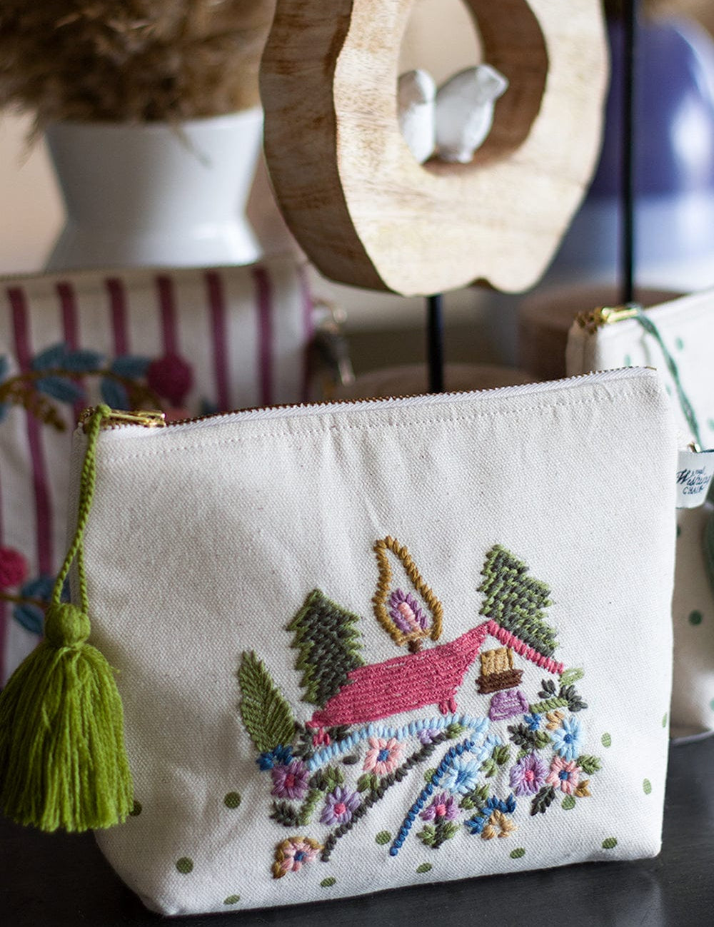 Storage House on a Hill Embroidered Pouch