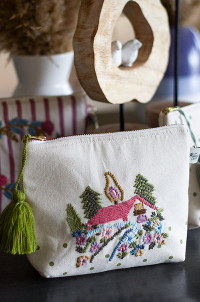 Storage House on a Hill Embroidered Pouch