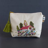 Storage House on a Hill Embroidered Pouch