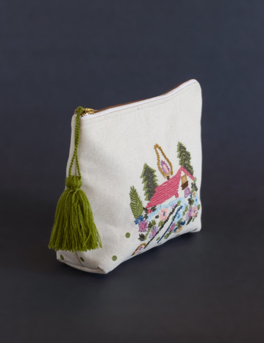 Storage House on a Hill Embroidered Pouch