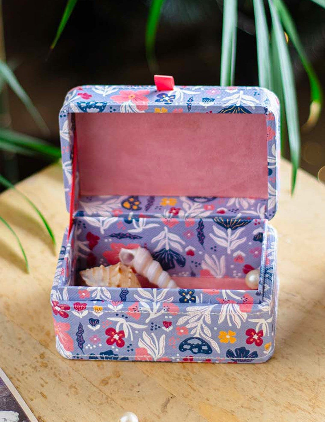 Storage Pearlised Paper Leather Mini Memento box- Blue Meadow