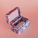 Storage Pearlised Paper Leather Mini Memento box- Blue Meadow
