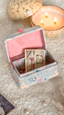 Storage Pearlised Paper Leather Mini Memento box- Garden Fog