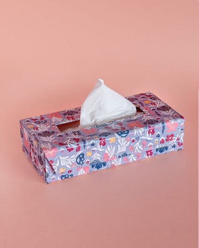 Storage Pearlised Paper Leather Tissue Box- Blue Meadow