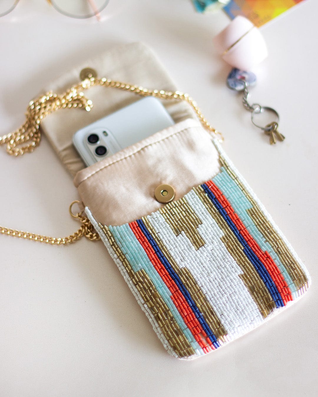 Storage Zoey Hand Embroidered Phone Bag & Cards Holder with Cross body Chain