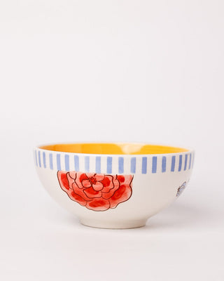 Stripe & Stem Handpainted Ceramic Bowl 15 cms