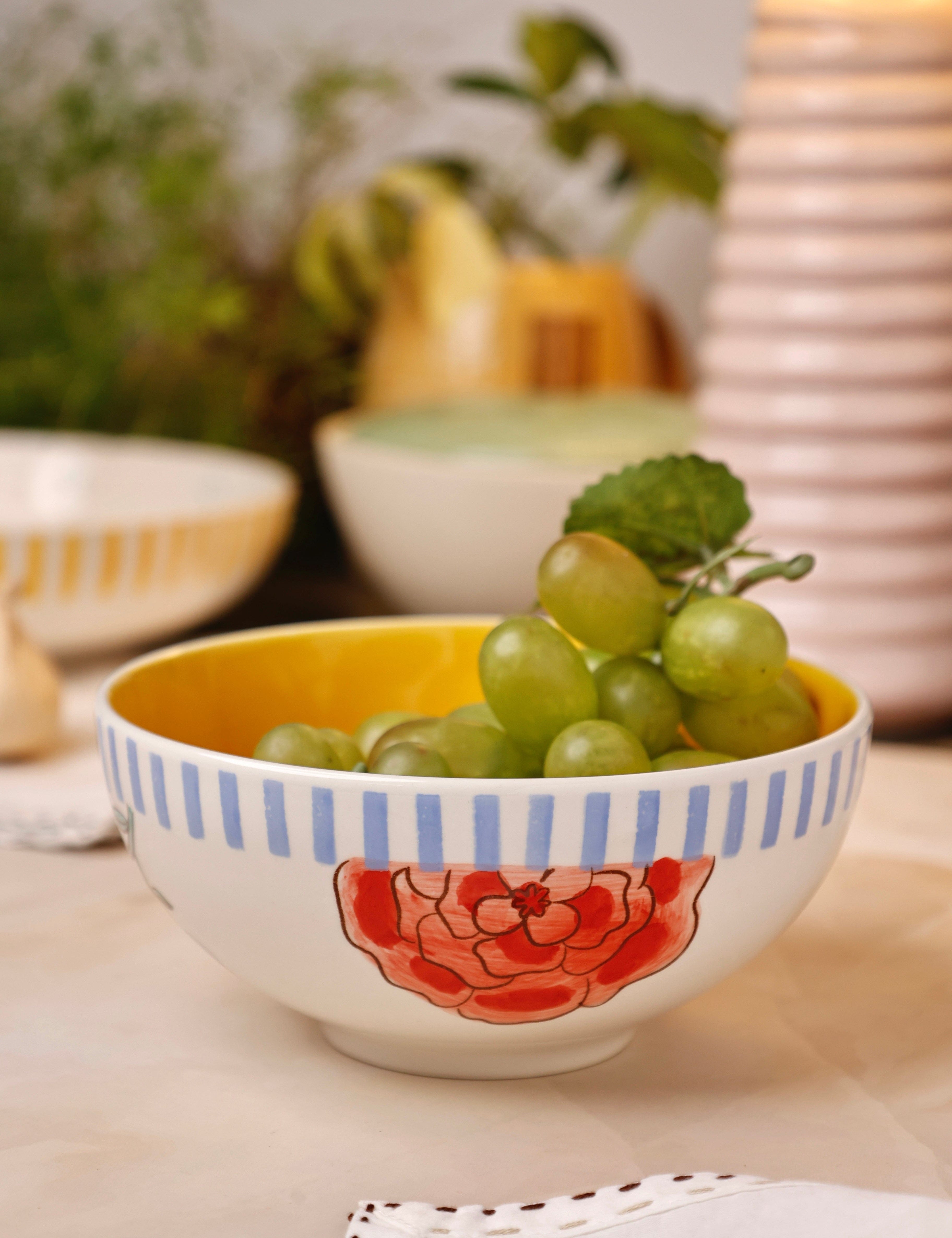 Stripe & Stem Handpainted Ceramic Bowl 15 cms
