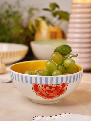 Stripe & Stem Handpainted Ceramic Bowl 15 cms
