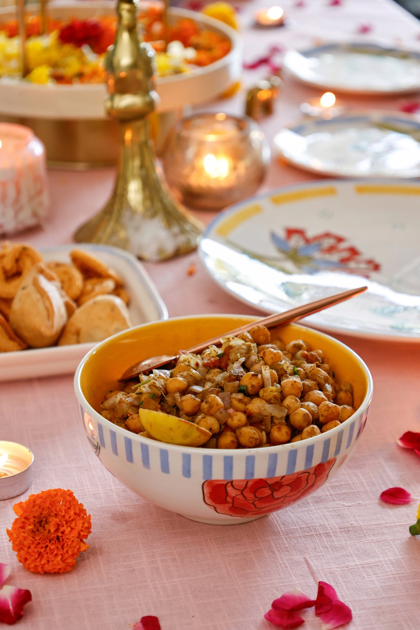 Stripe & Stem Handpainted Ceramic Bowl 15 cms