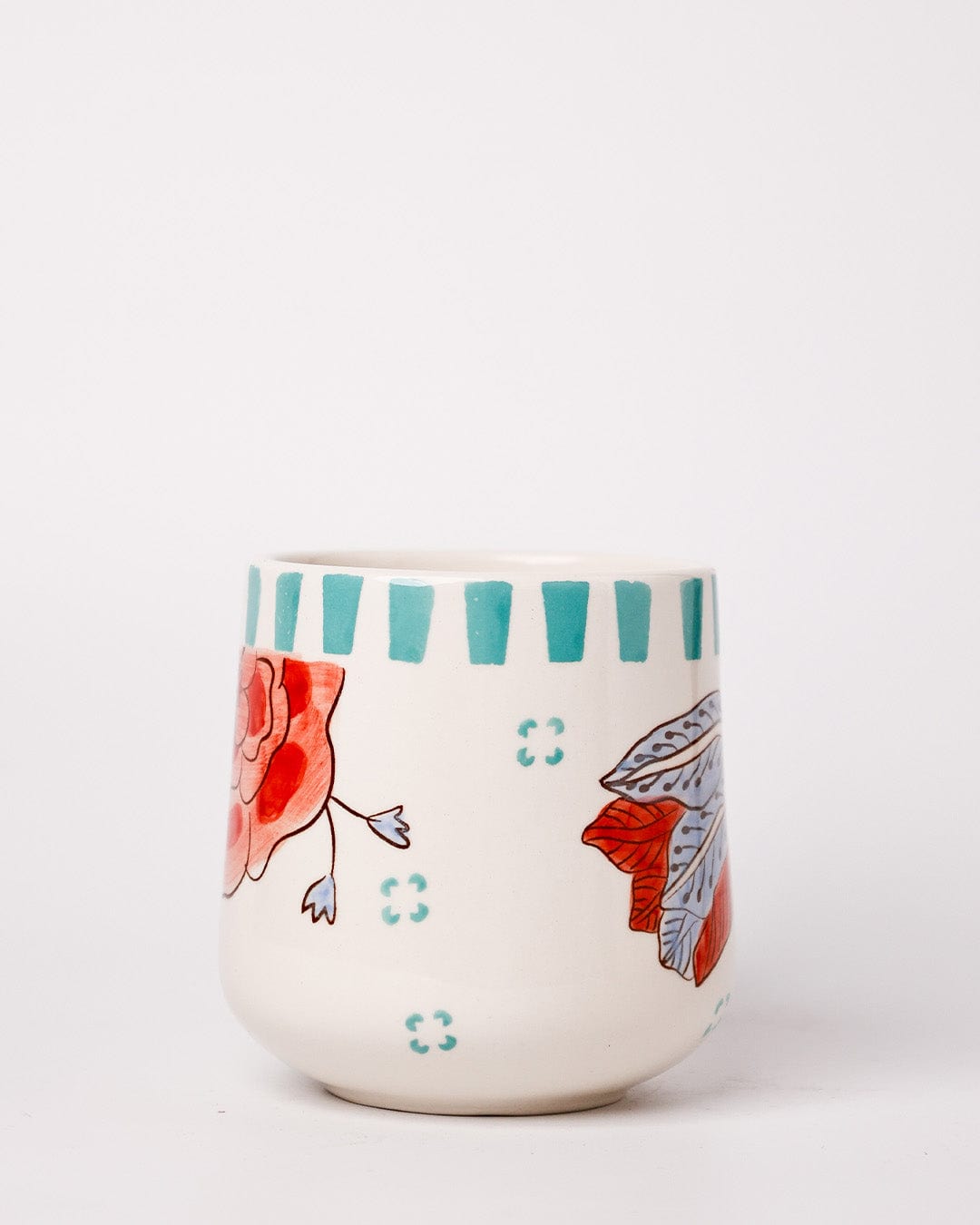 Stripe & Stem Handpainted Ceramic Coffee Mug 325ml