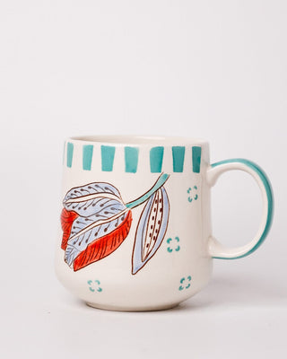 Stripe & Stem Handpainted Ceramic Coffee Mug 325ml