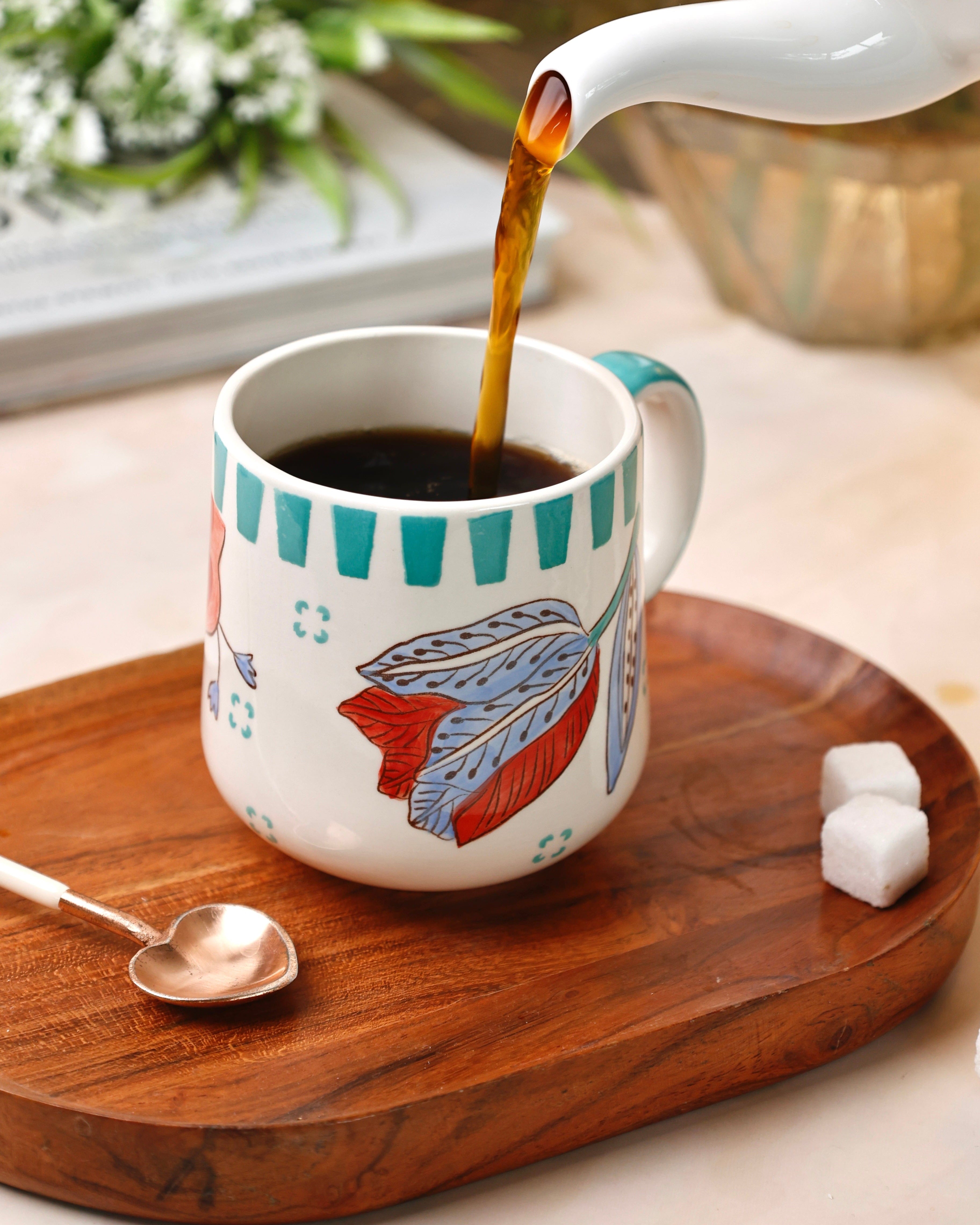 Stripe & Stem Handpainted Ceramic Coffee Mug 325ml