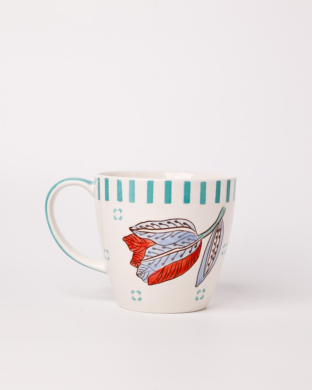 Stripe & Stem Handpainted Ceramic Coffee Mug with Lid 325ml | The Wishing Chair