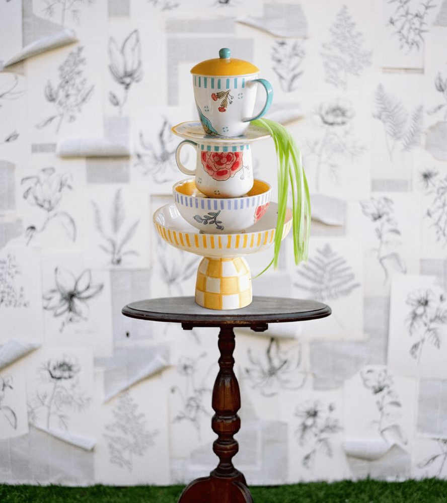 Stripe & Stem Handpainted Ceramic Coffee Mug with Lid 325ml | The Wishing Chair