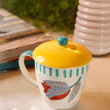 Stripe & Stem Handpainted Ceramic Coffee Mug with Lid 325ml | The Wishing Chair