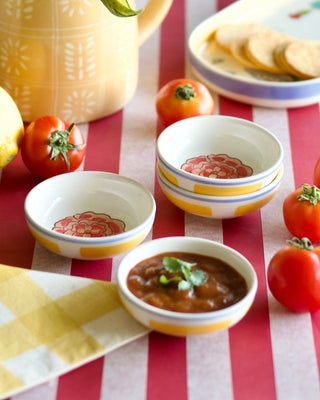 Stripe & Stem Handpainted Ceramic Nut Bowl - Set of 4