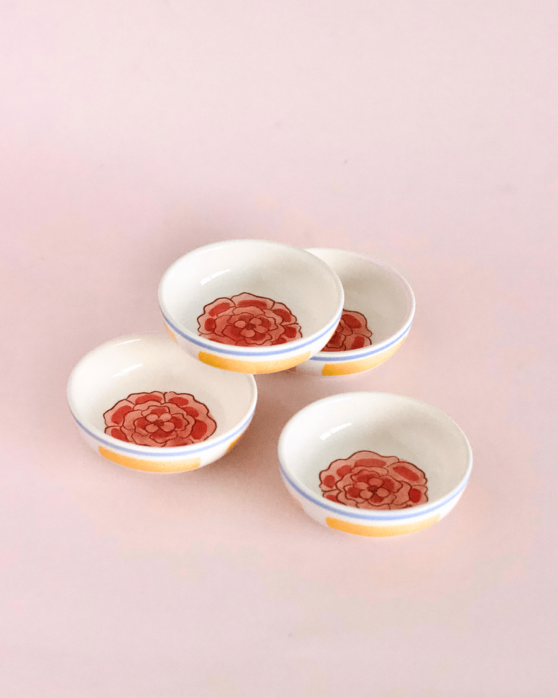 Stripe & Stem Handpainted Ceramic Nut Bowl - Set of 4